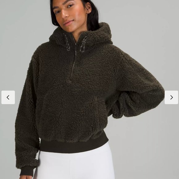 NWT Lululemon Textured Fleece Half-Zip Dark Olive Size 8 - Picture 2 of 6